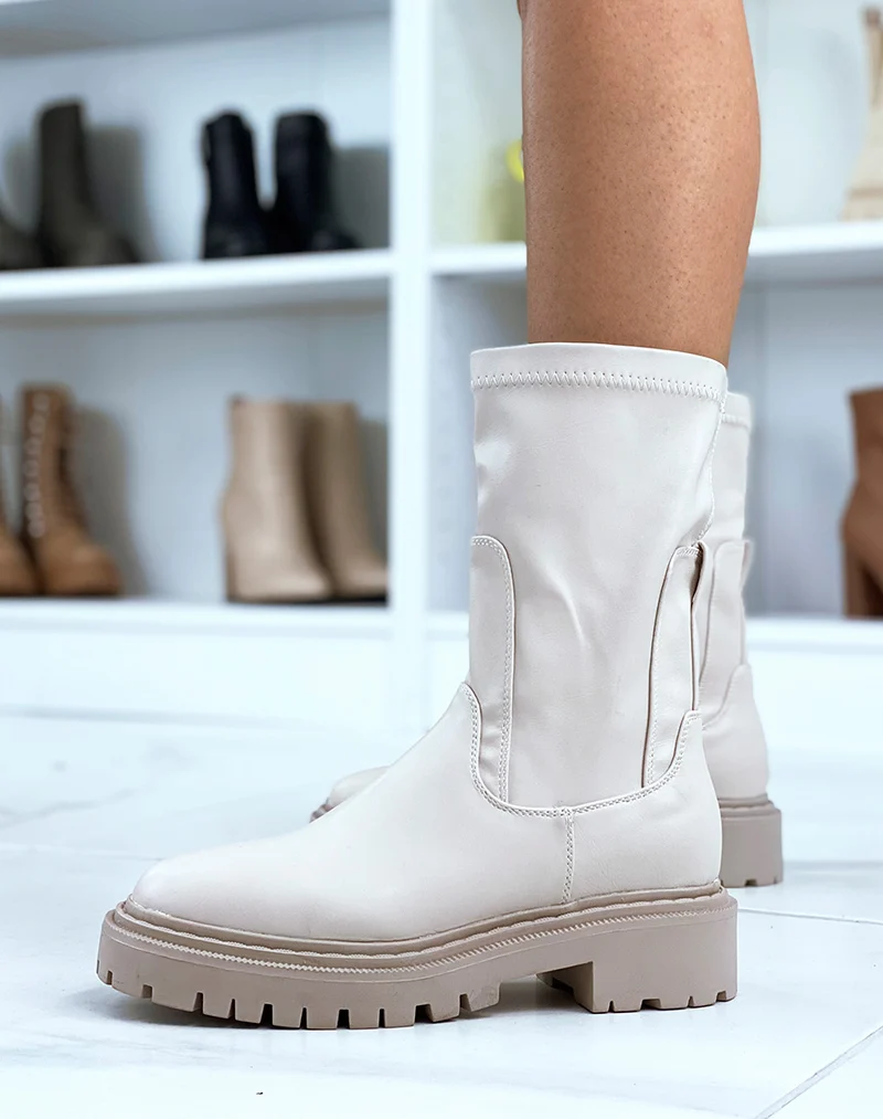 Bottines montantes beiges style chaussettes souples