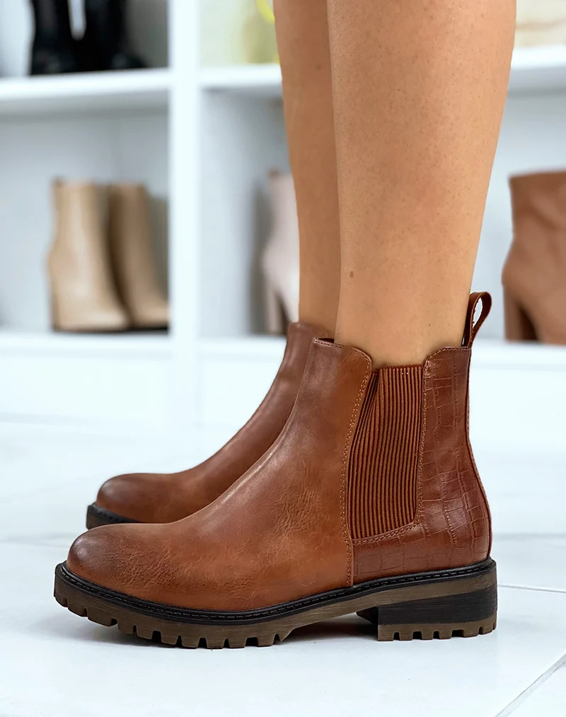 Bottines camel style chelsea bi-matière