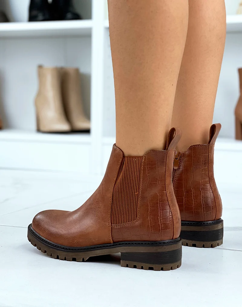 Bottines camel style chelsea bi-matière