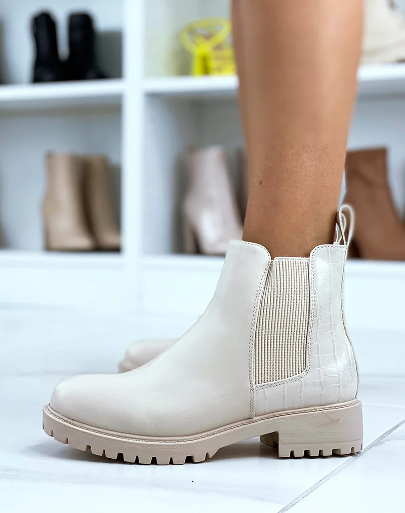 Bottines beiges style chelsea bi-matière