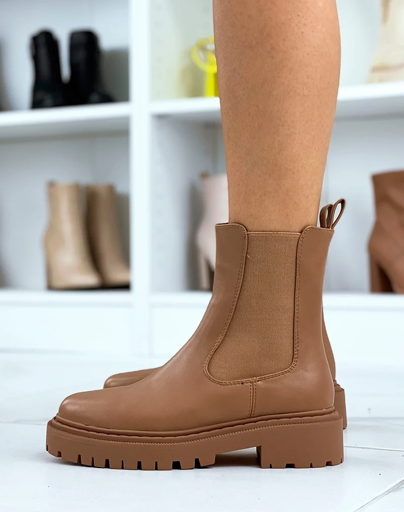 Bottines marrons style chelsea à bout carré