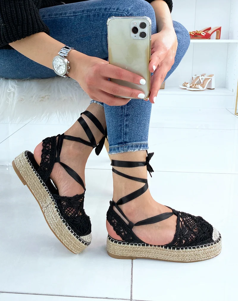 Espadrilles noire à talon en jute