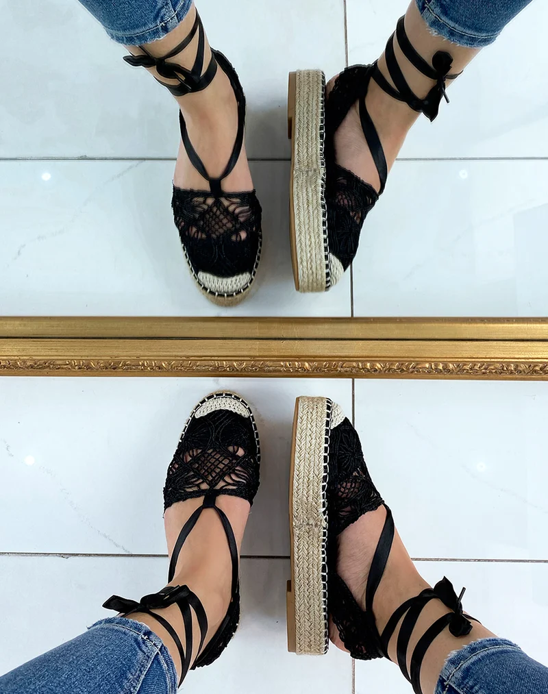 Espadrilles noire à talon en jute
