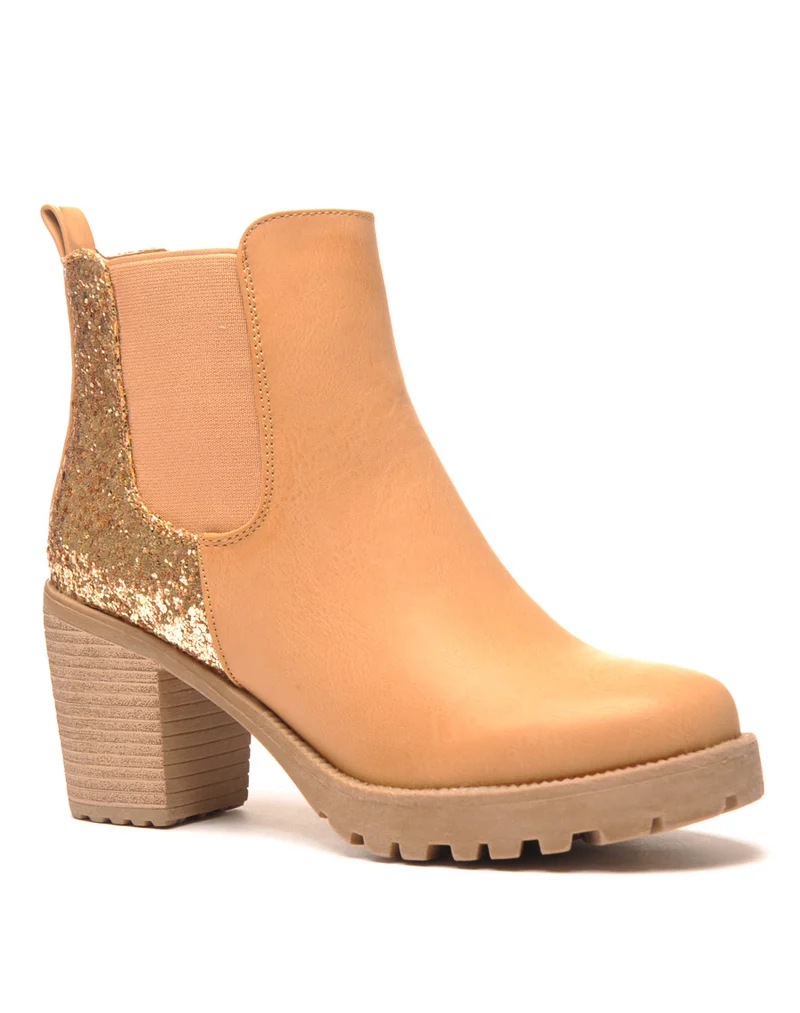 Sublimes Chelsea boots beiges à talons et paillettes