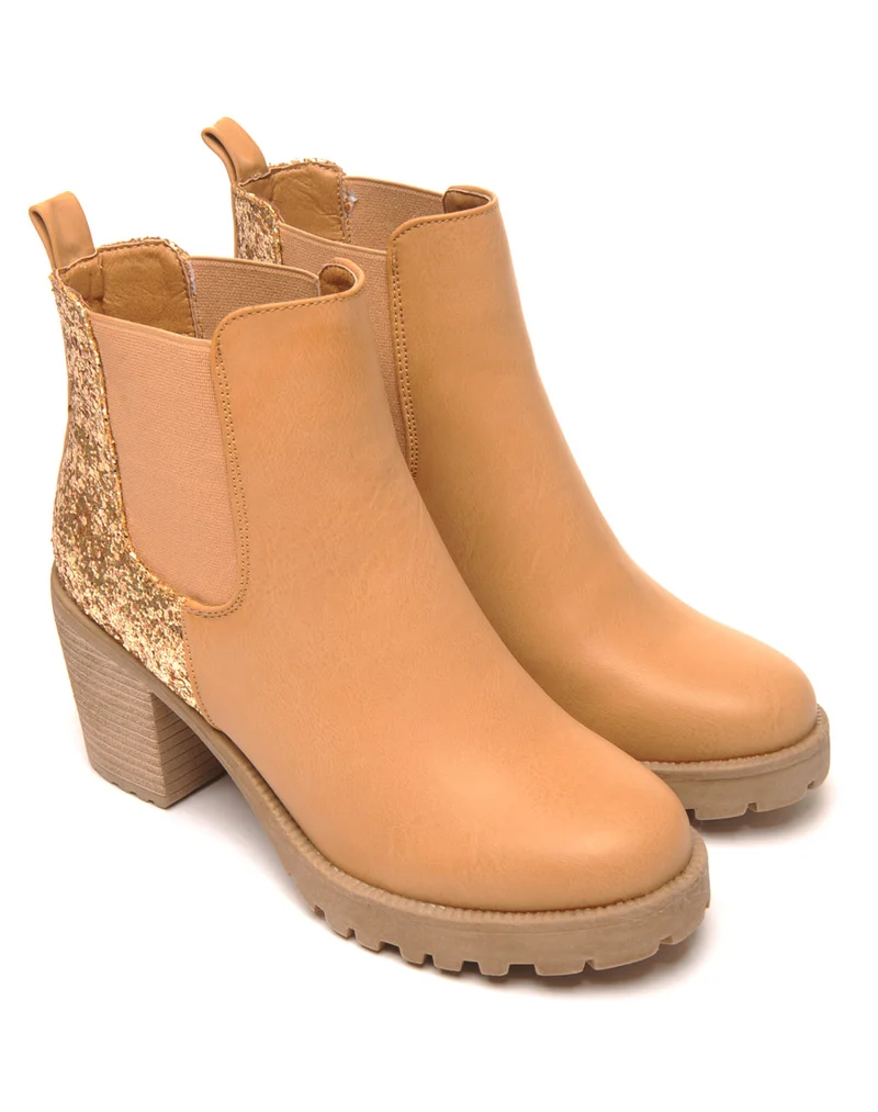 Sublimes Chelsea boots beiges à talons et paillettes