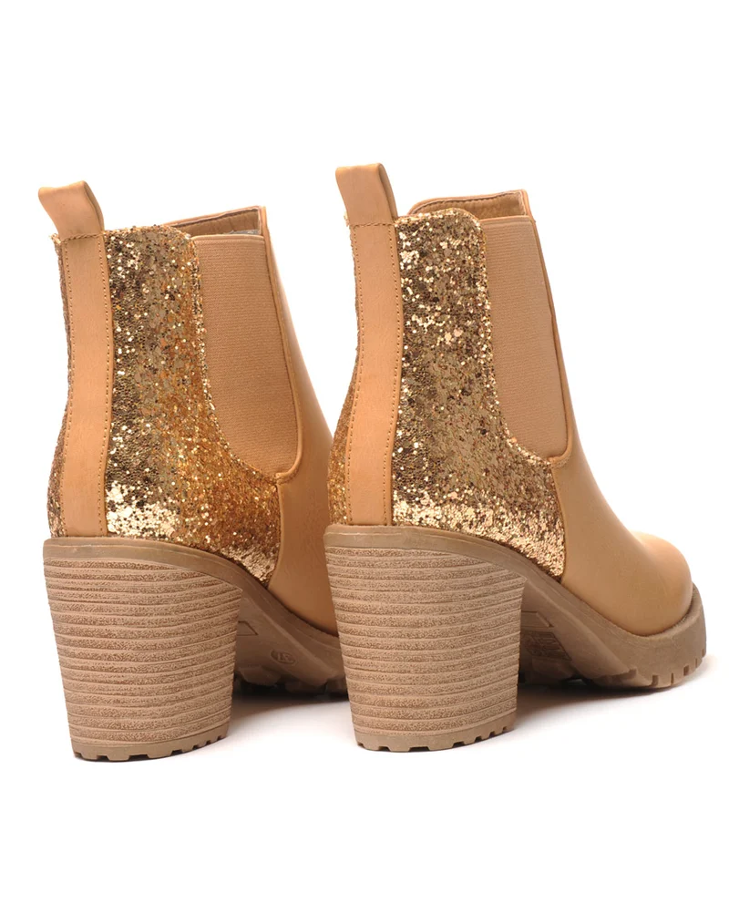 Sublimes Chelsea boots beiges à talons et paillettes