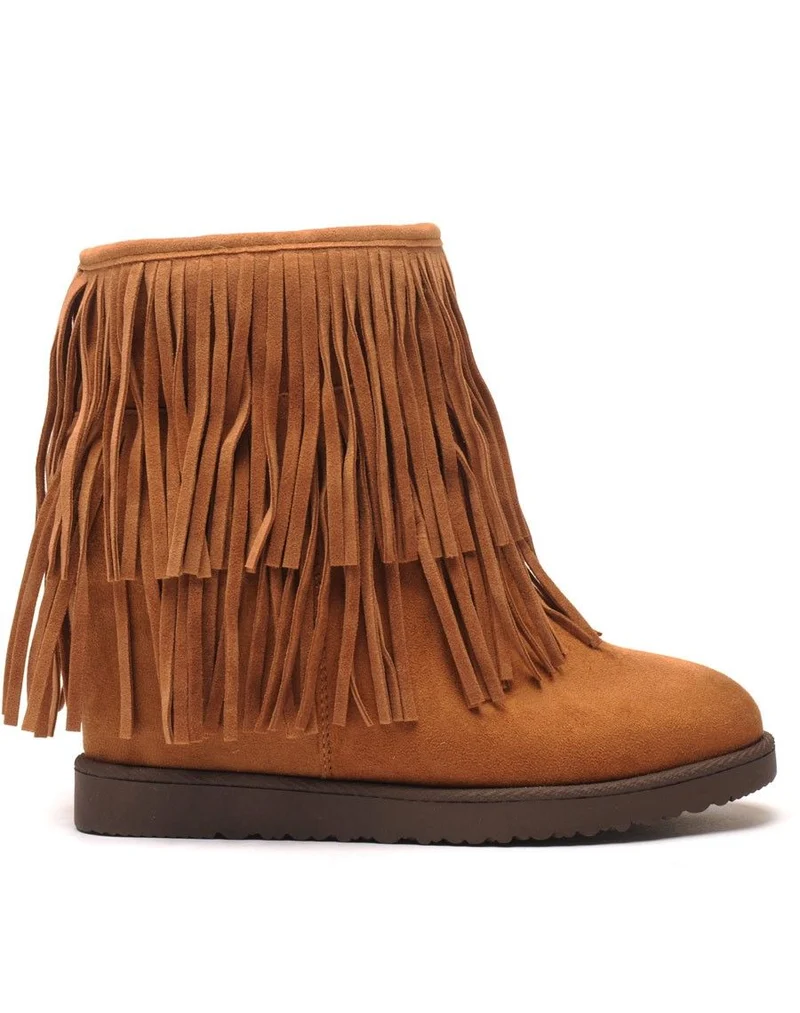 Bottines camel à double franges