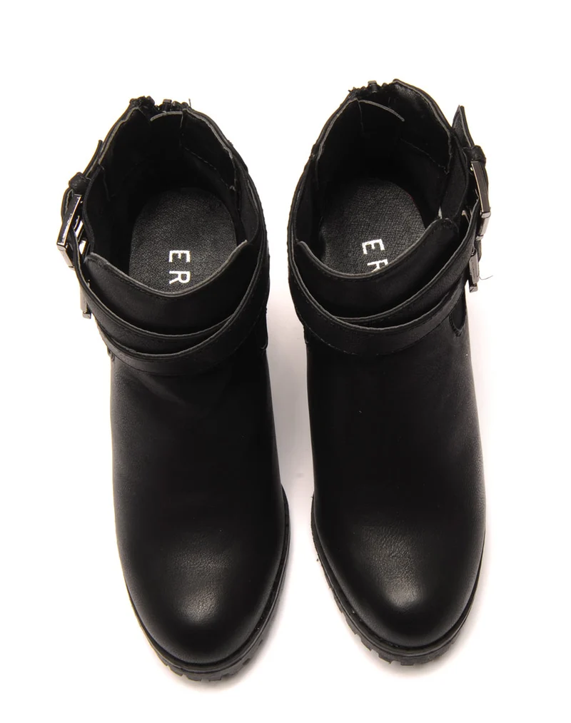 Bottines noires à talon double bride