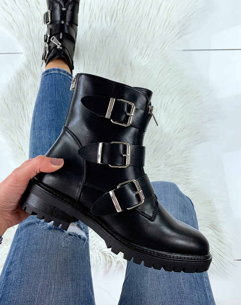 Bottines noires à multiples lanières