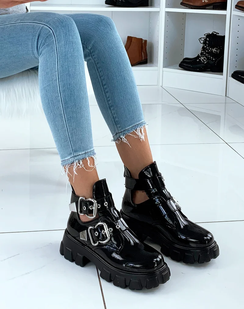 Bottines noir oversize vernis
