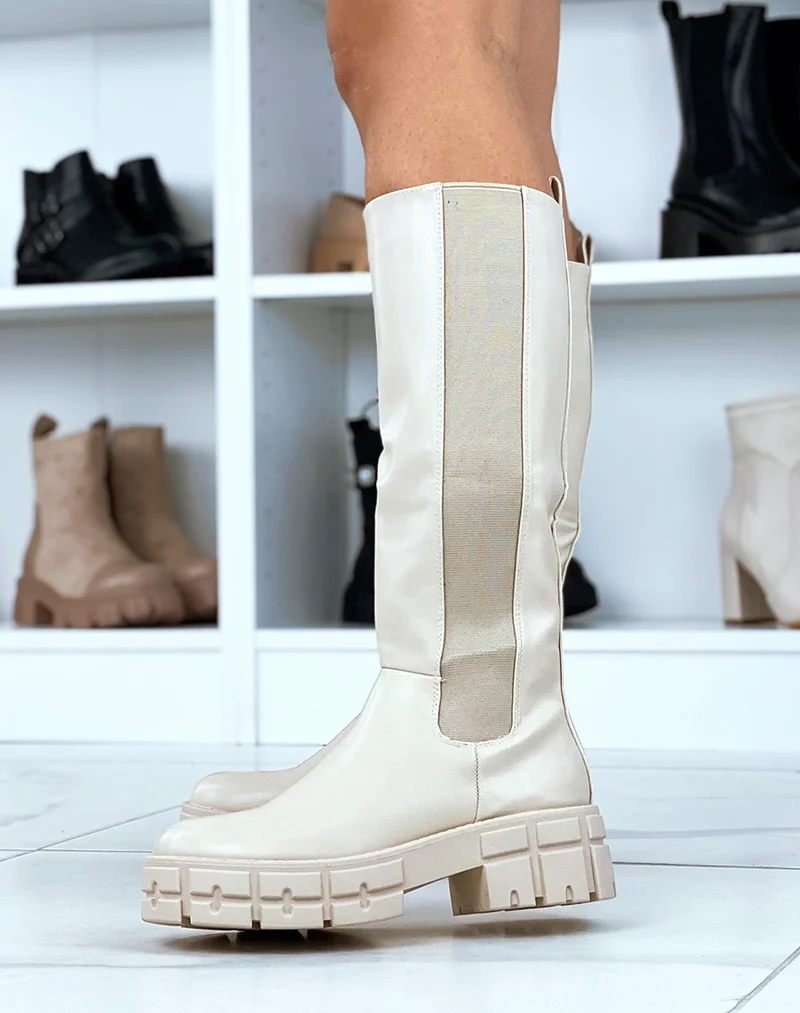 Bottes hautes beiges à plateforme épaisse