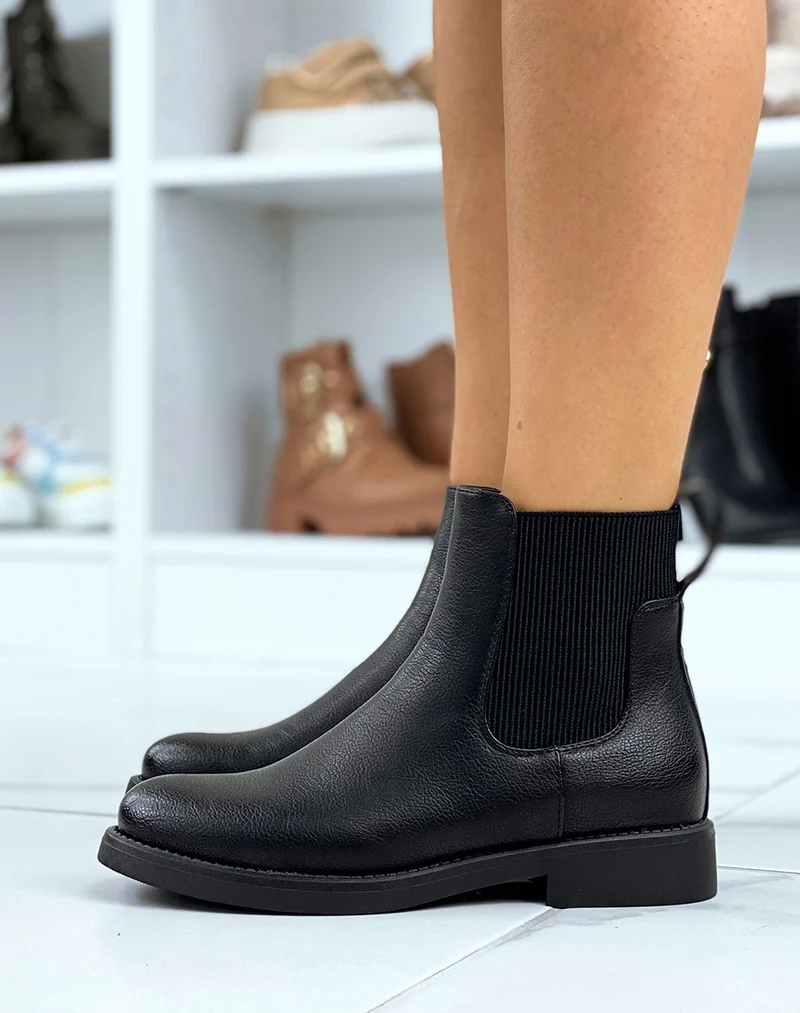 Bottines noires à élastiques rayés