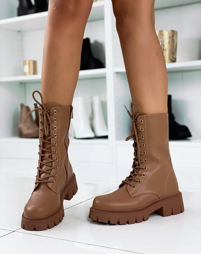 Bottines hautes marron à plateforme épaisse
