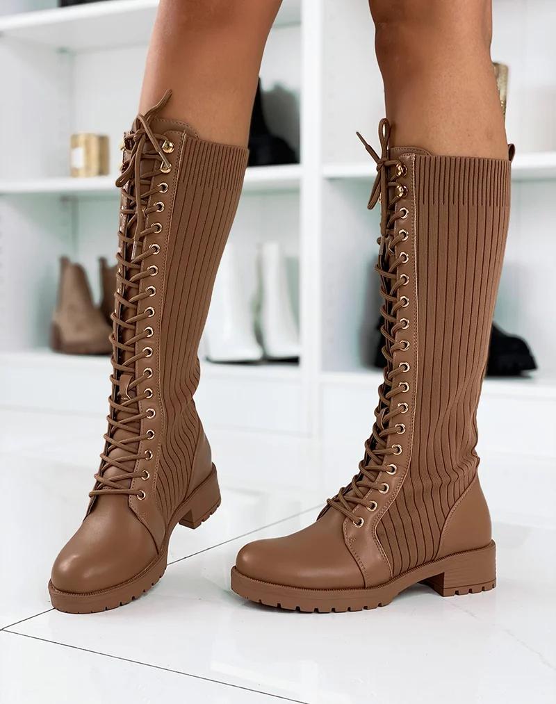 Bottes hautes capuccino effet chaussette