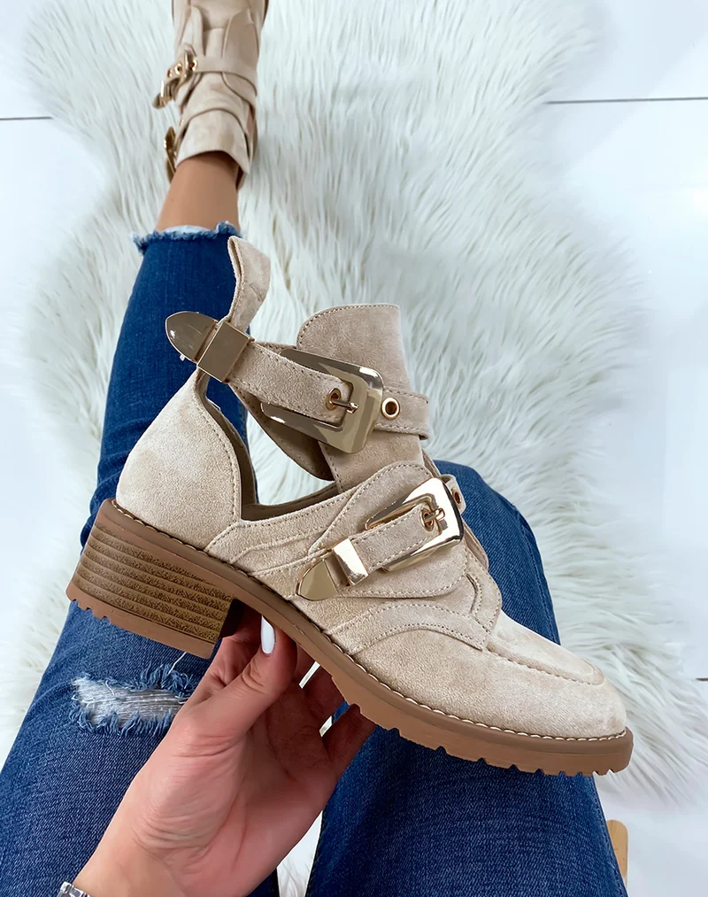 Bottines ouvertes beiges en suédine