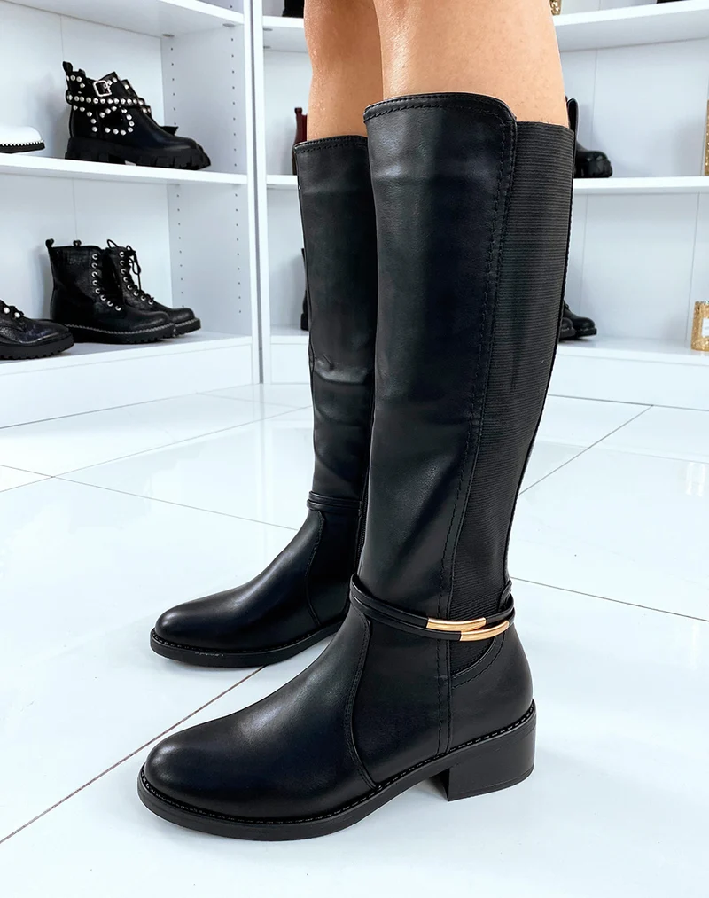 Bottes hautes noires avec élastique