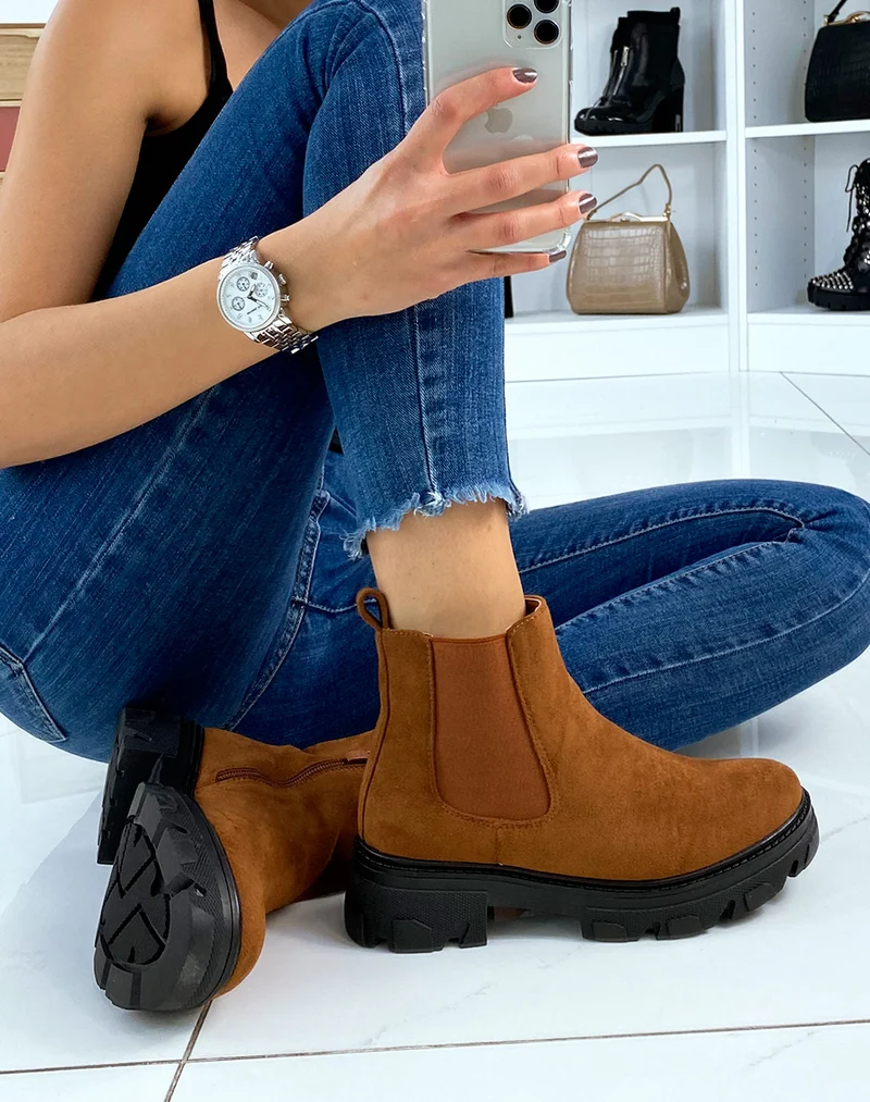 Chelsea boots camel effet daim