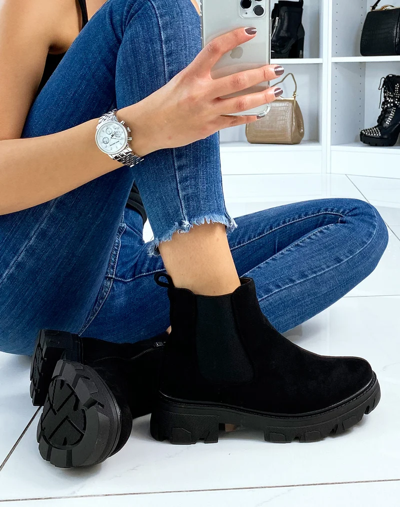 Chelsea boots noires effet daim