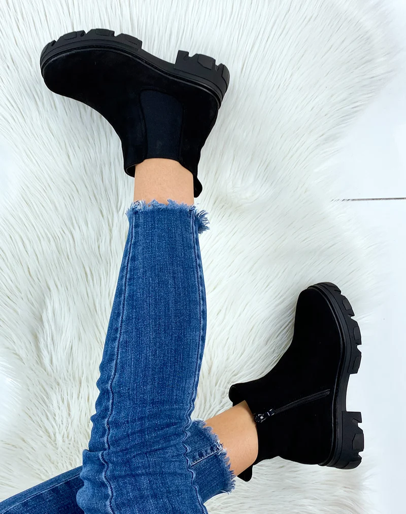 Chelsea boots noires effet daim