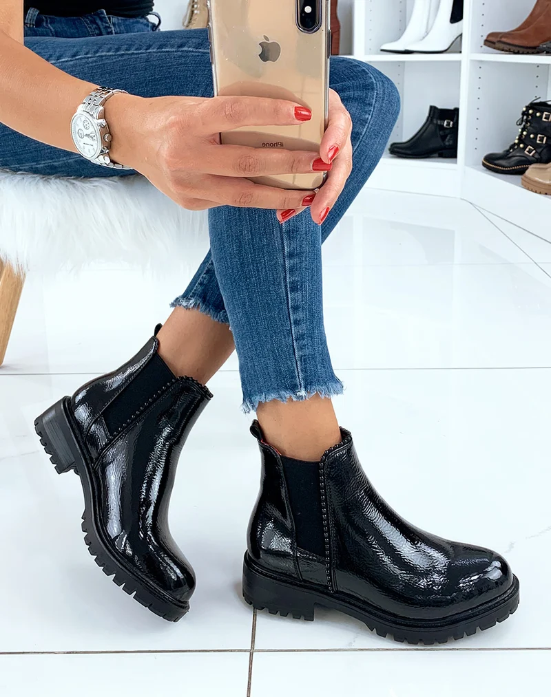 Bottines noires vernis avec élastique