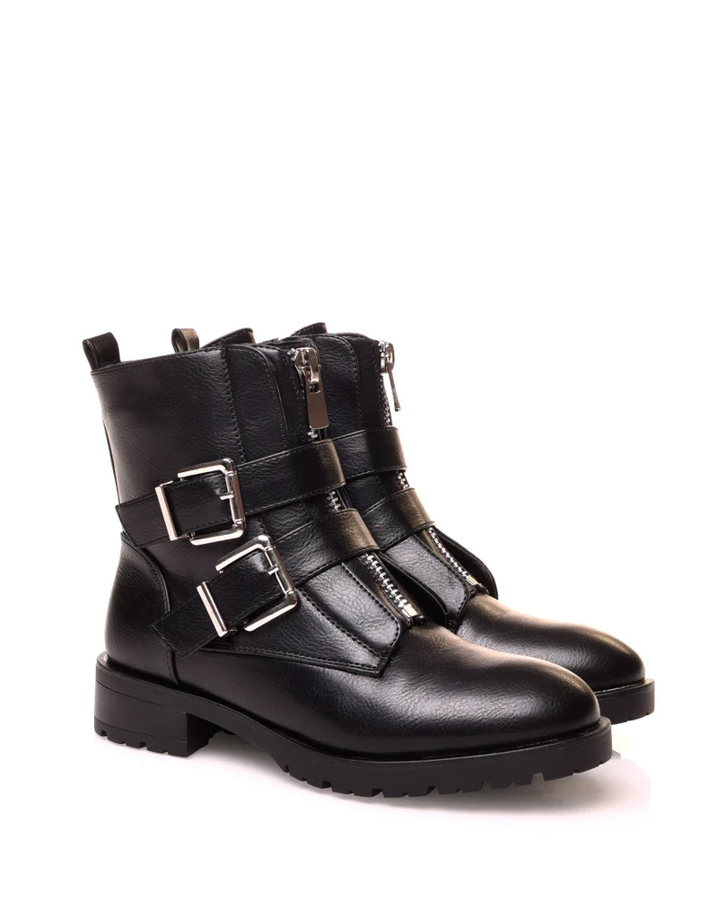 Boots noirs à talon à multiple sangles