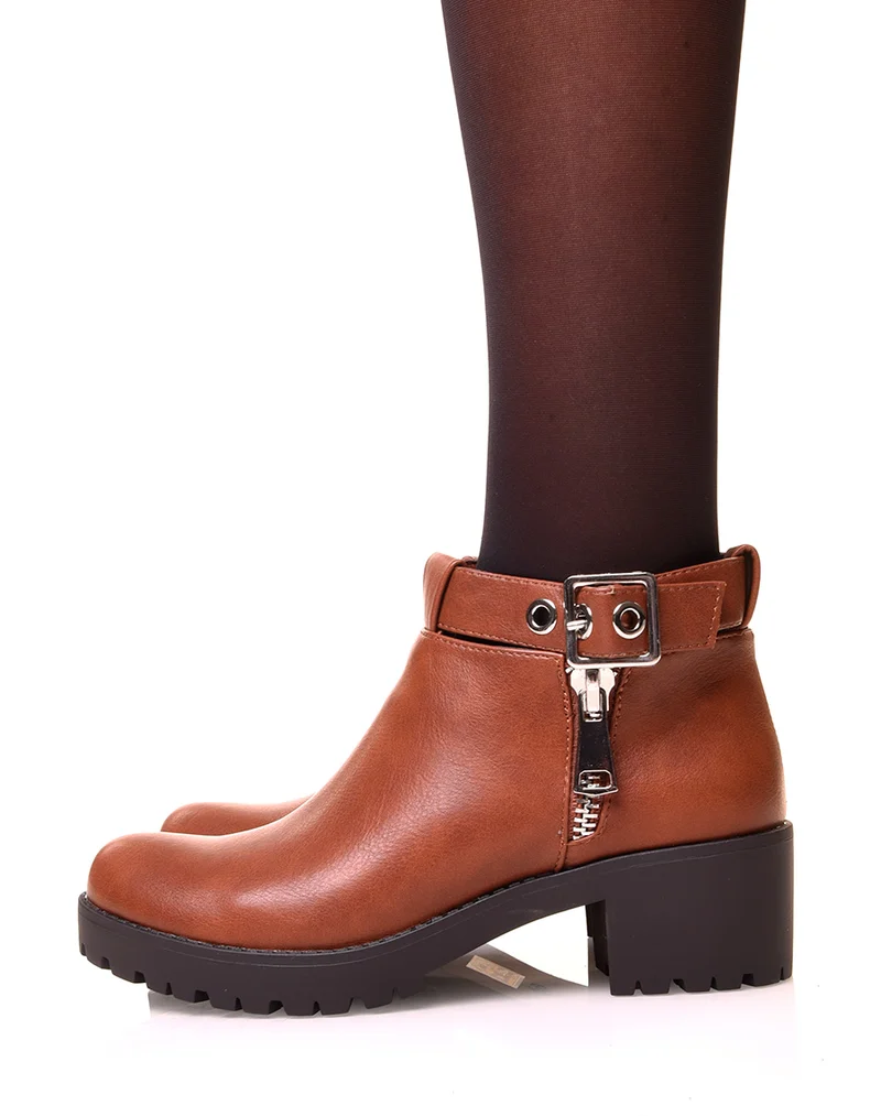 Bottines camel à sangles ajustables