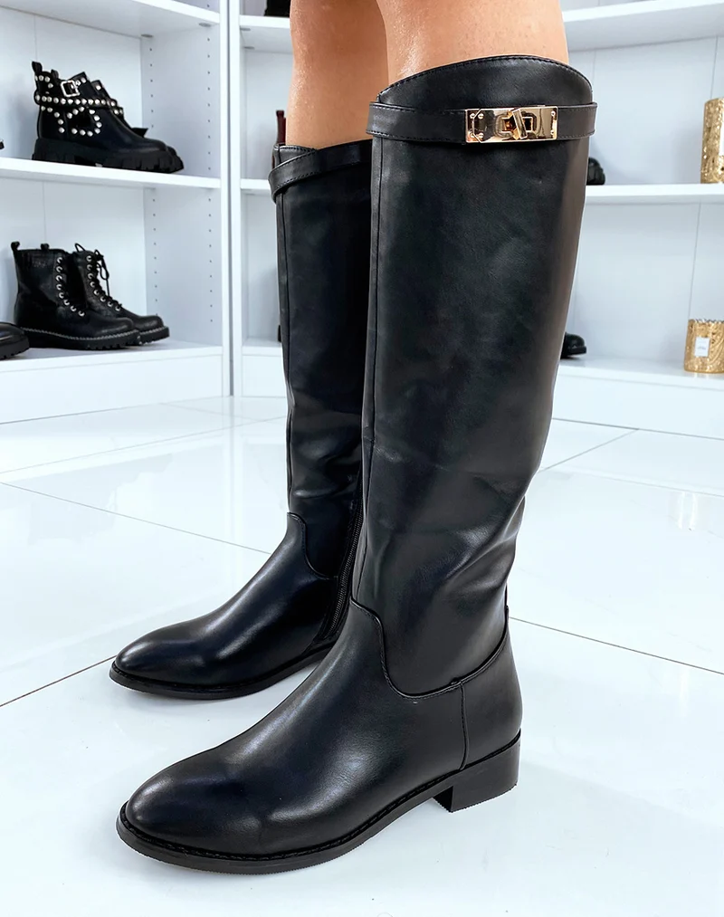 Bottes hautes noires à lanière