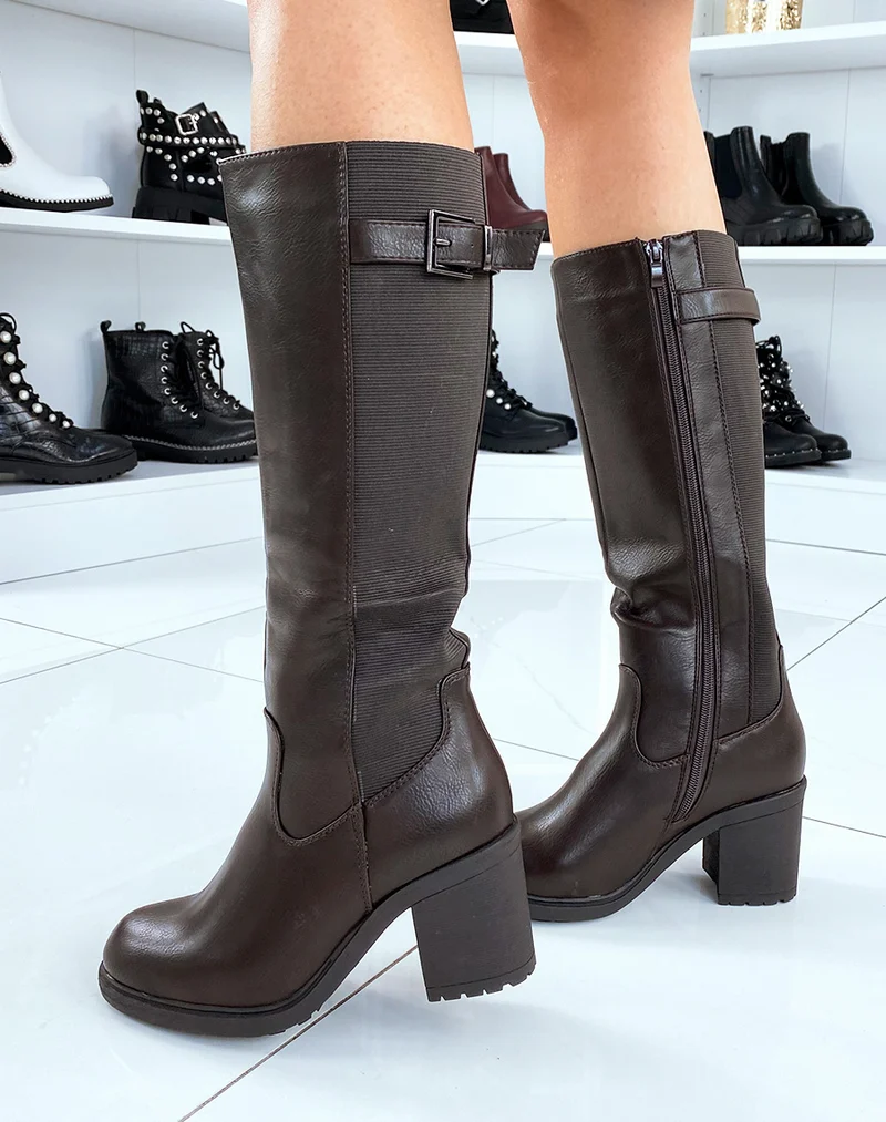 Bottes hautes marrons à talon