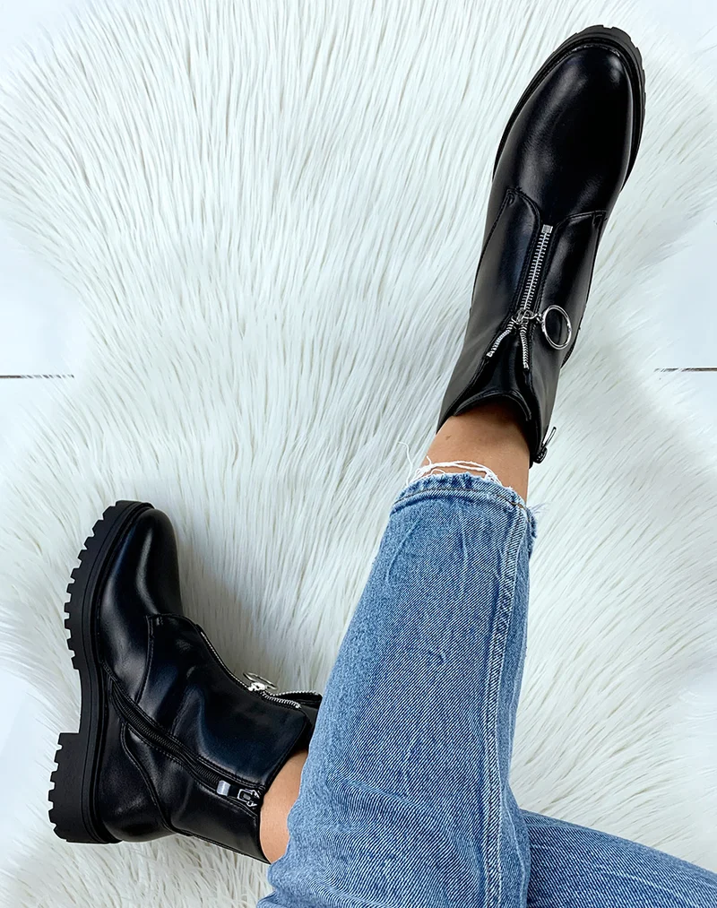 Bottines montantes noires à zip