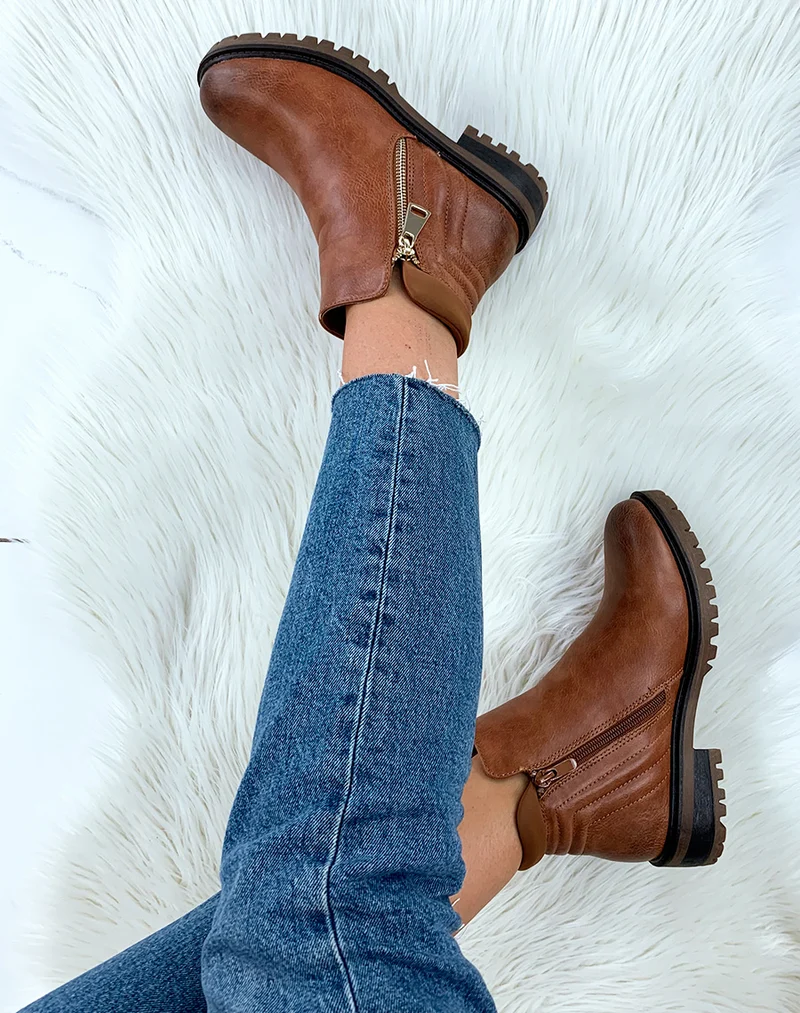 Bottines camel à fourrure