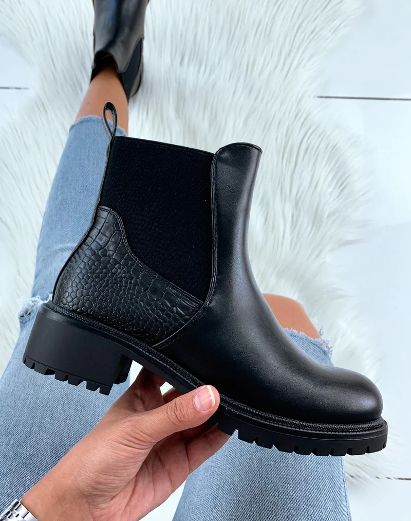 Bottines noires mates à double empiècements