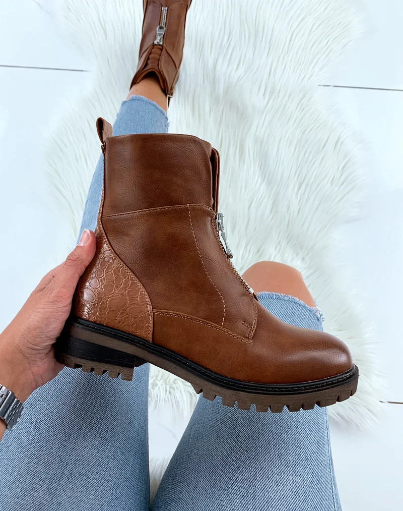 Bottines camel languette matelassé