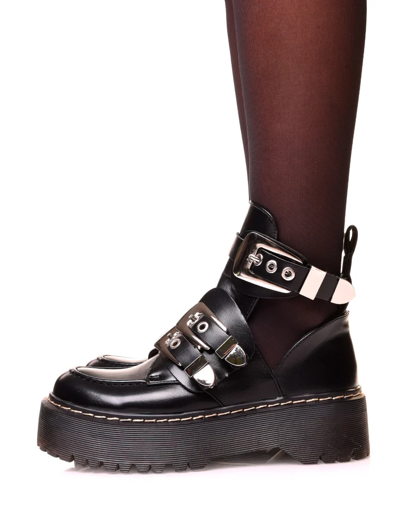 Boots à plateforme noire à multiples sangles