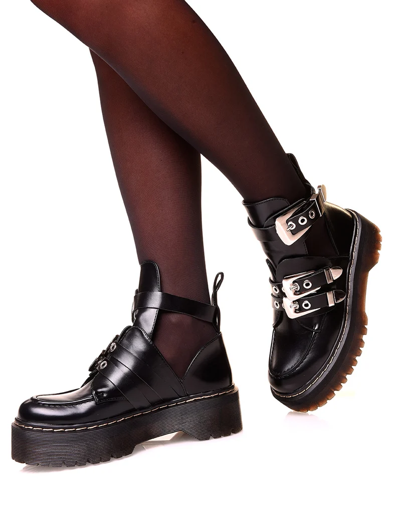 Boots à plateforme noire à multiples sangles