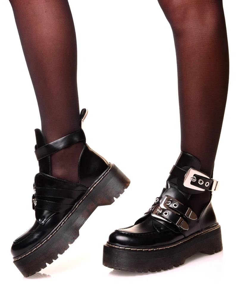 Boots à plateforme noire à multiples sangles