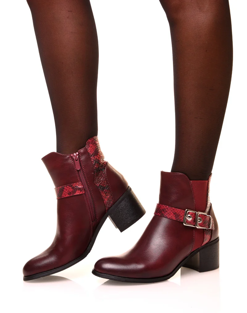 Bottines bordeaux à talon moyen