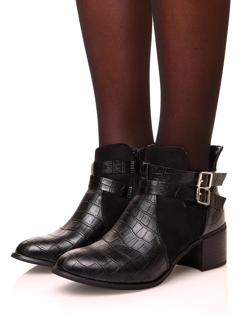 Bottines ajourées effet crocodile à talon moyen