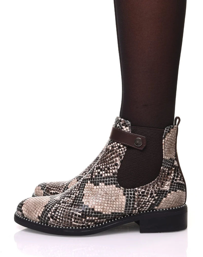 Chelsea boots marron imprimé serpent