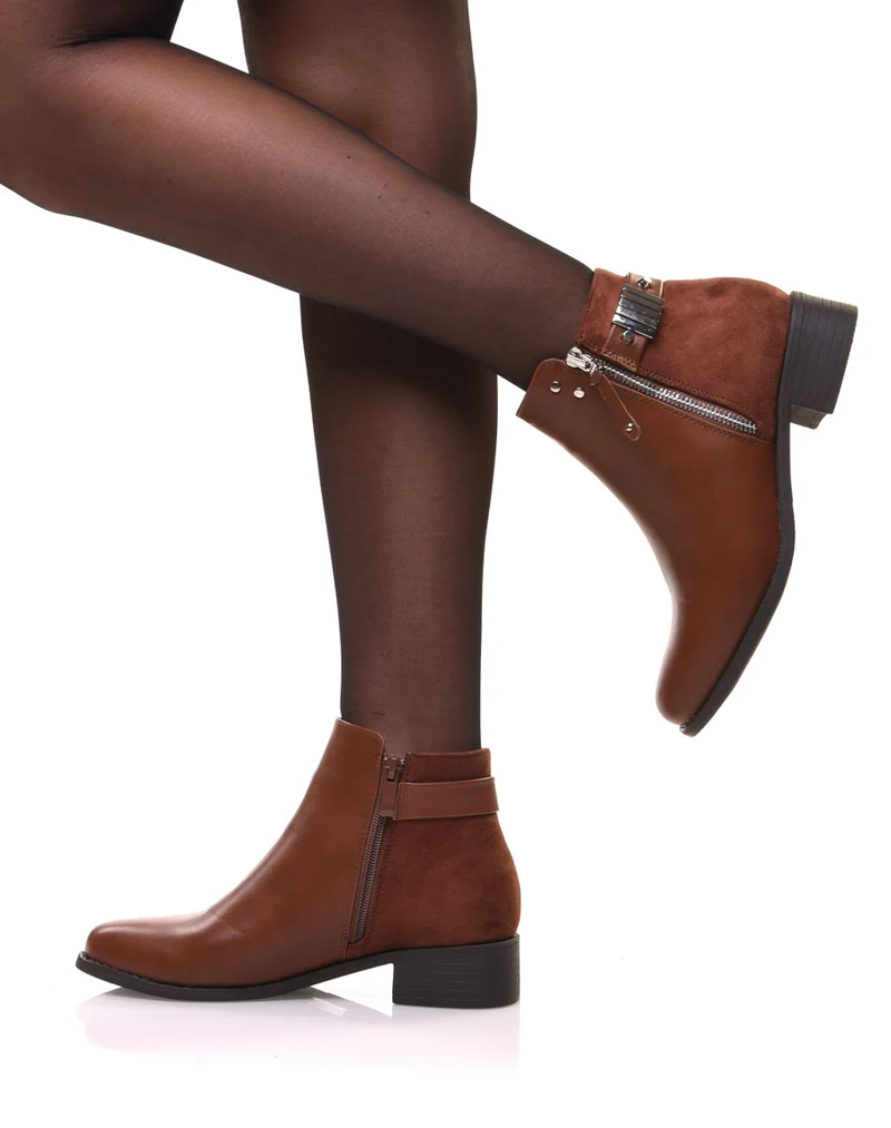 Bottines camel plates fermeture éclaire décorative