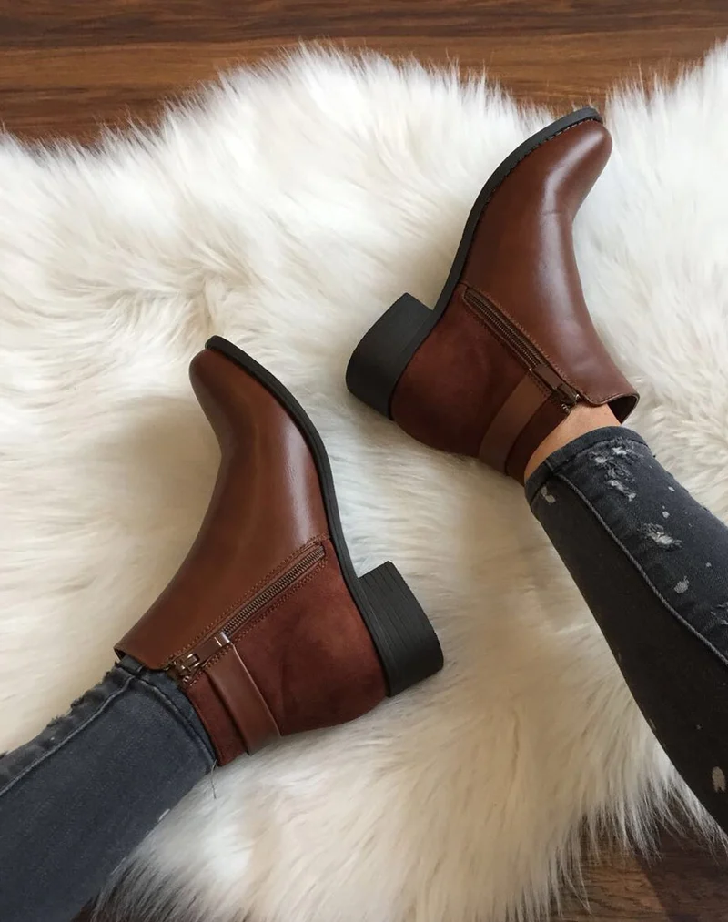 Bottines camel plates fermeture éclaire décorative