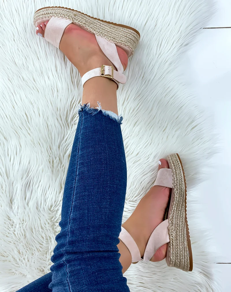Nu-pieds beige en suédine à plateforme