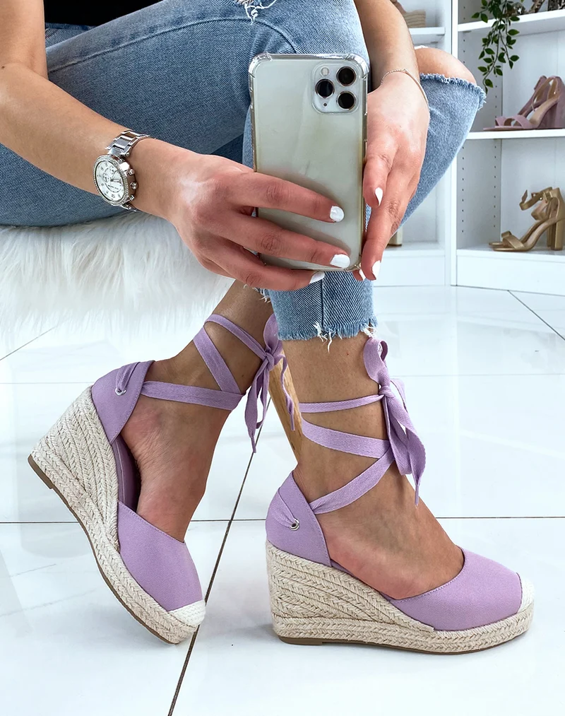 Espadrille à talon compensé violette