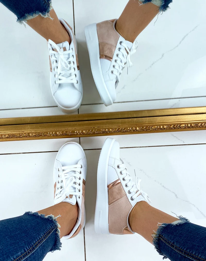 Basket bi-matière blanches et rose