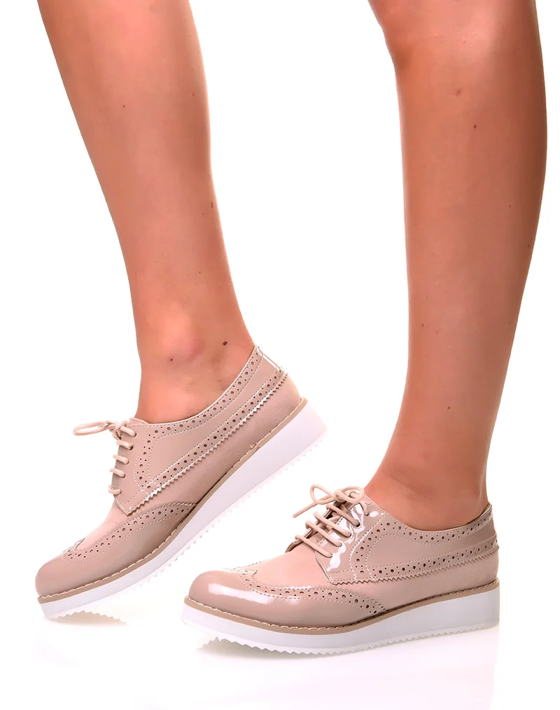 Derbies à lacets bi-matières rose poudrées