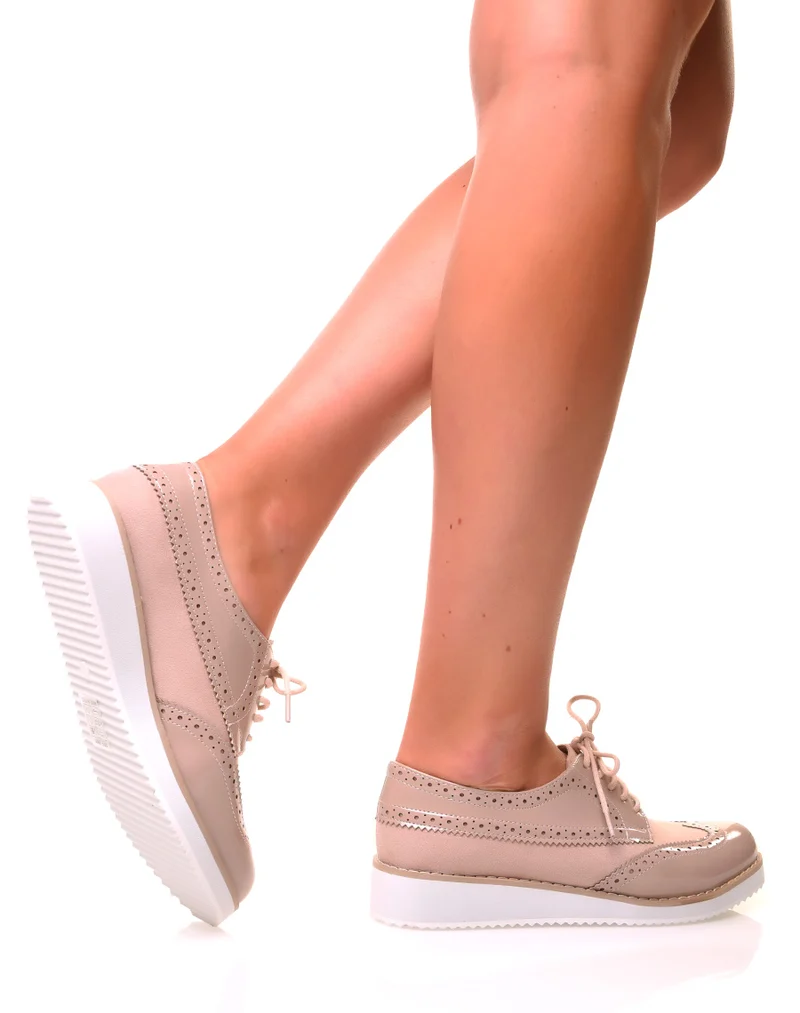 Derbies à lacets bi-matières rose poudrées