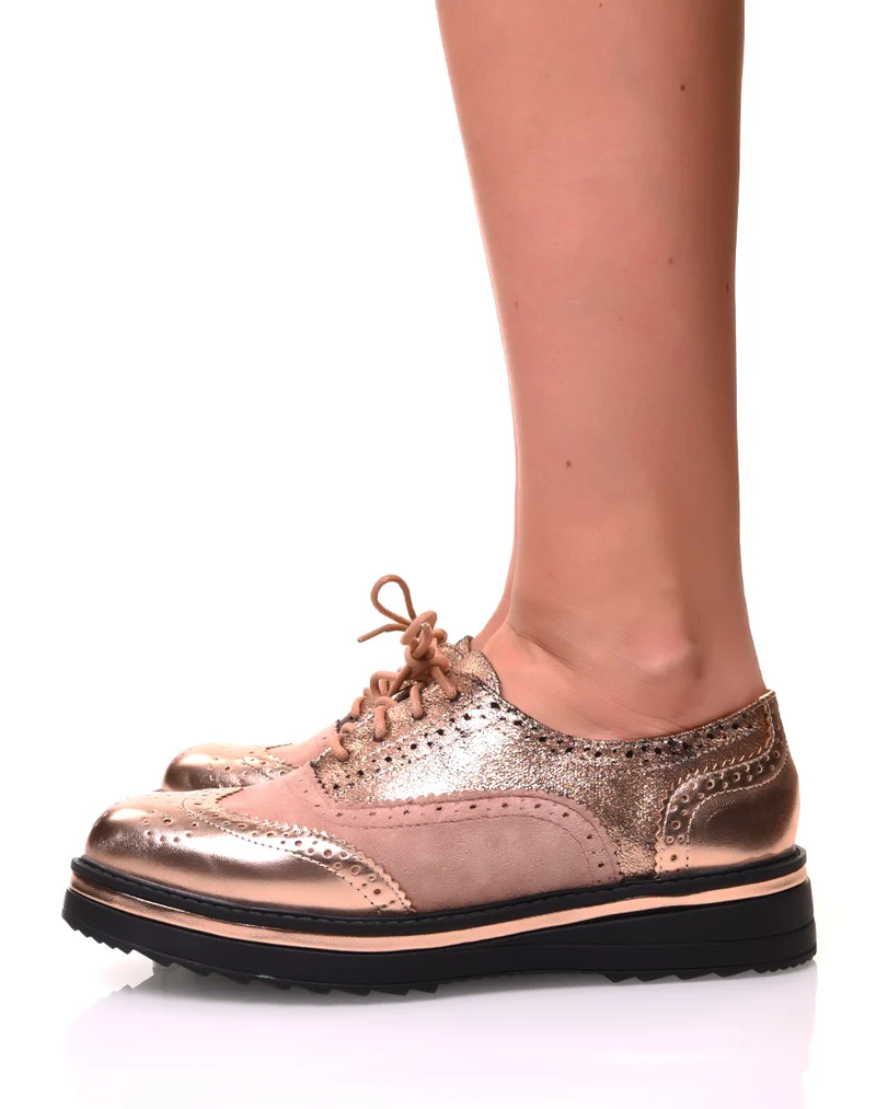 Derbies champagnes et roses gold à semelles compensées