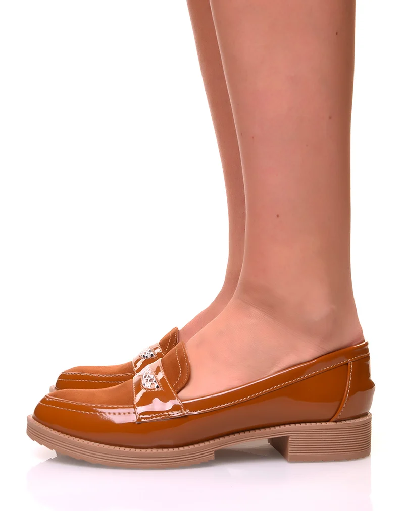 Mocassins marrons bi-matières détails python et résille