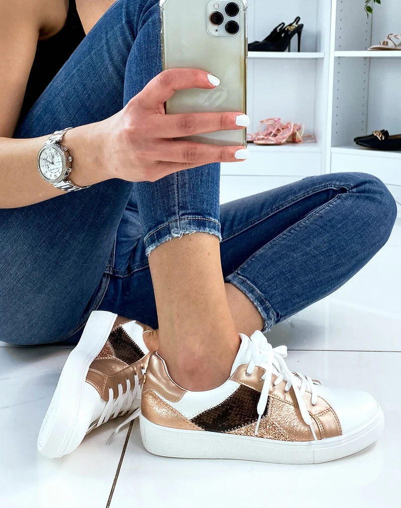 Basket blanche et rose gold à motifs animaliers