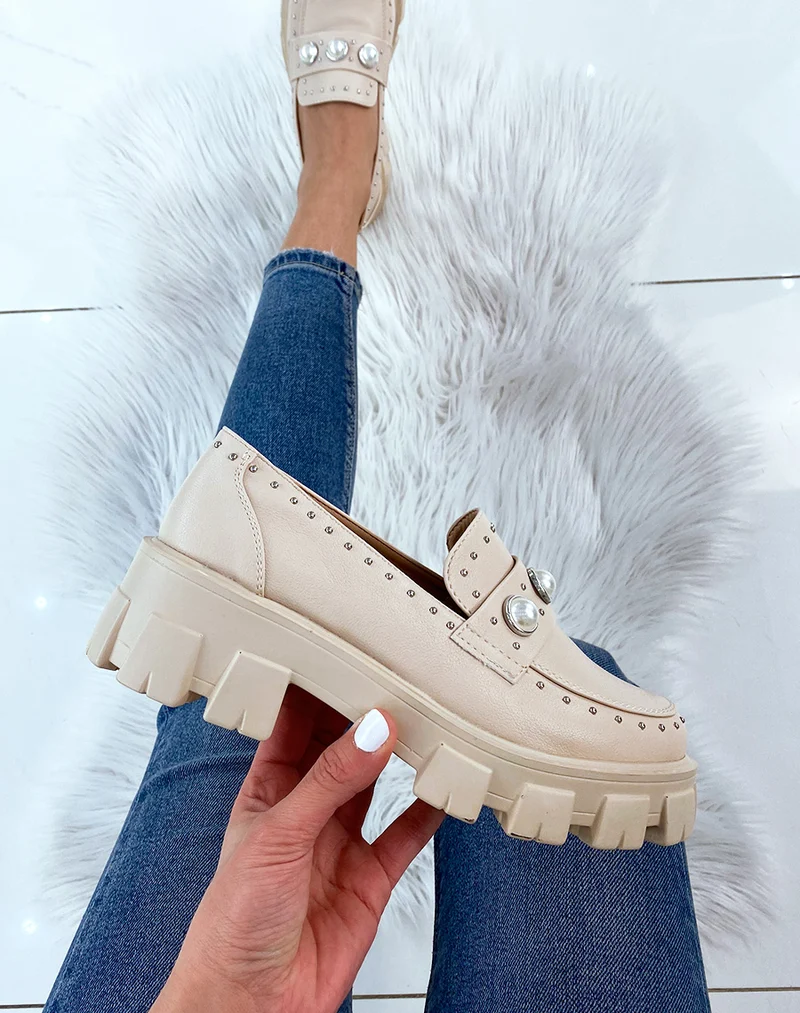 Mocassin beige perlé à grosse plateforme