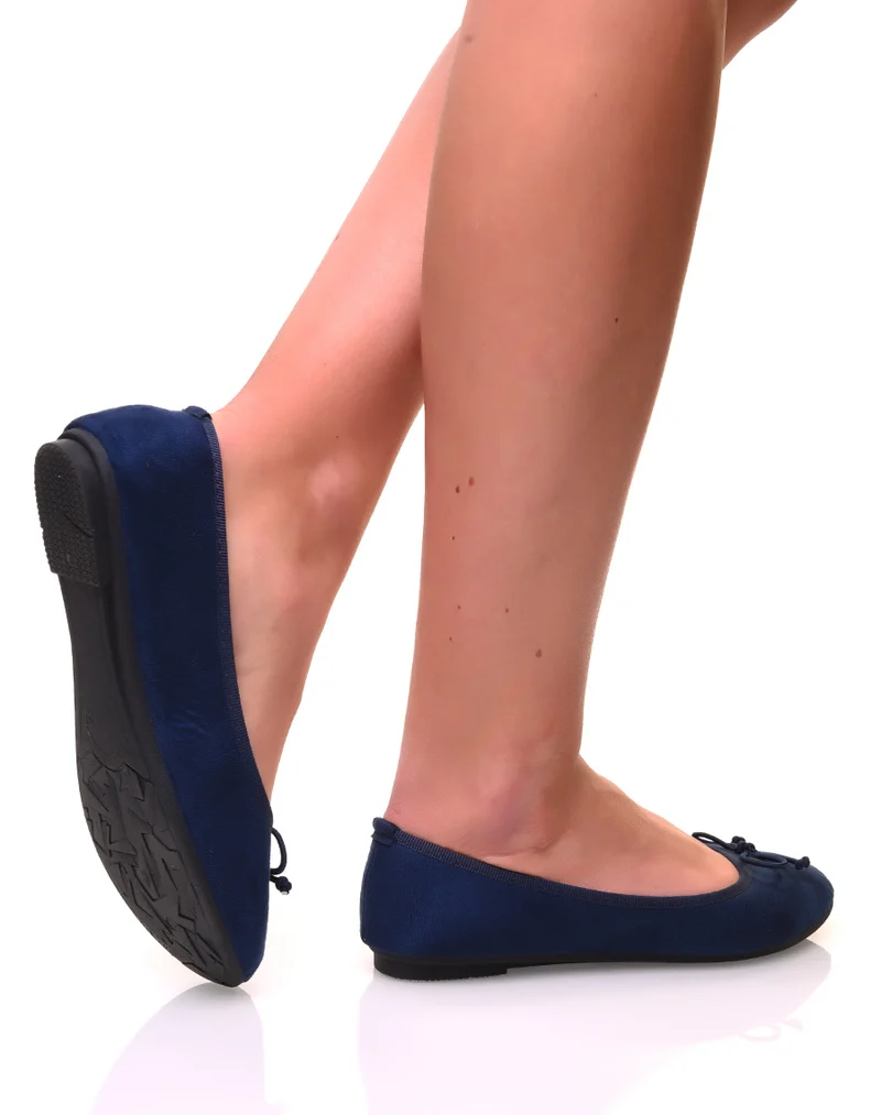 Ballerines bleues marines en suédine à petits noeuds